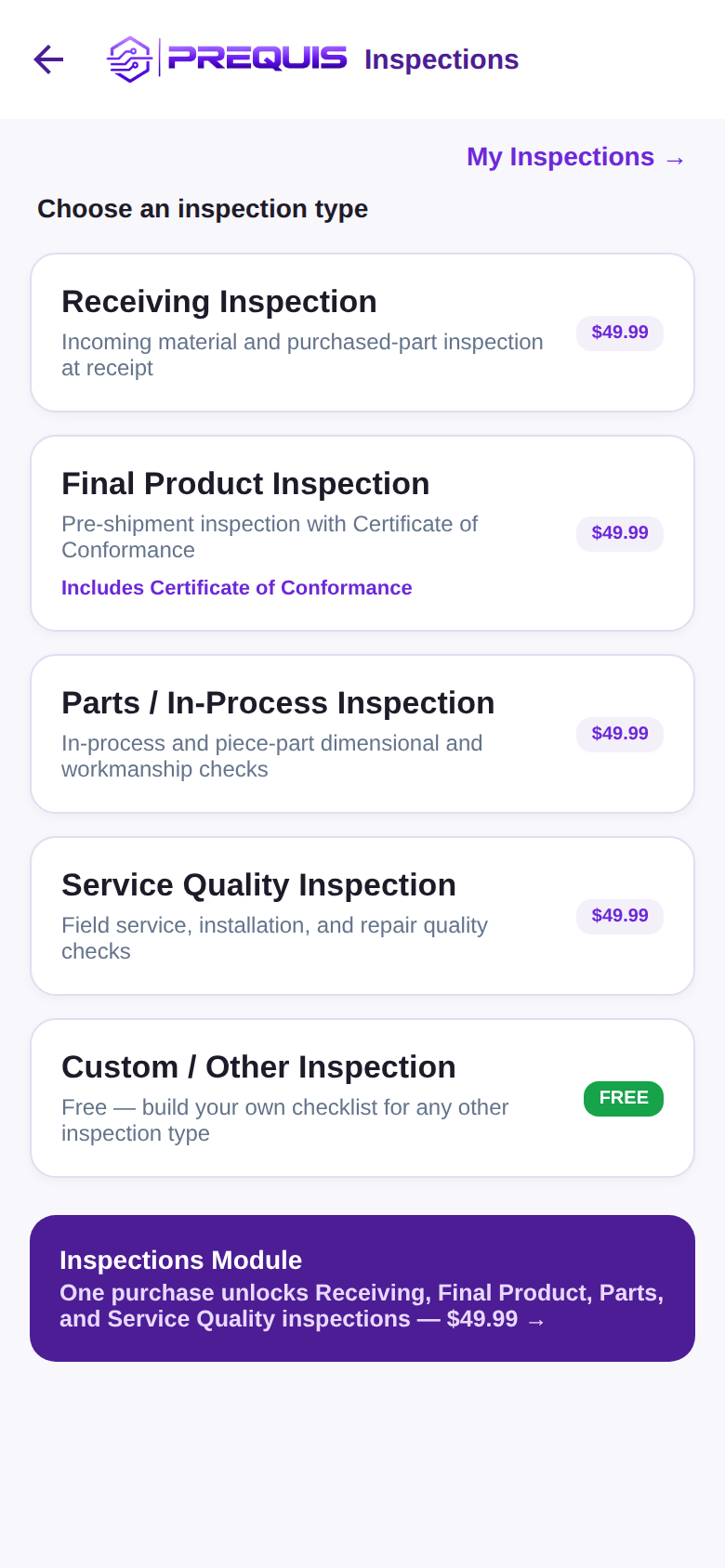 Inspection category list